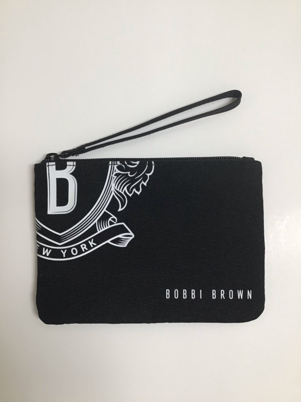 Bobbi Brown New York Wristlet Black Canvas Cosmetic Makeup Bag Case Travel Zip